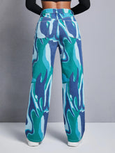 Graphic Pattern Wide Leg Jeans